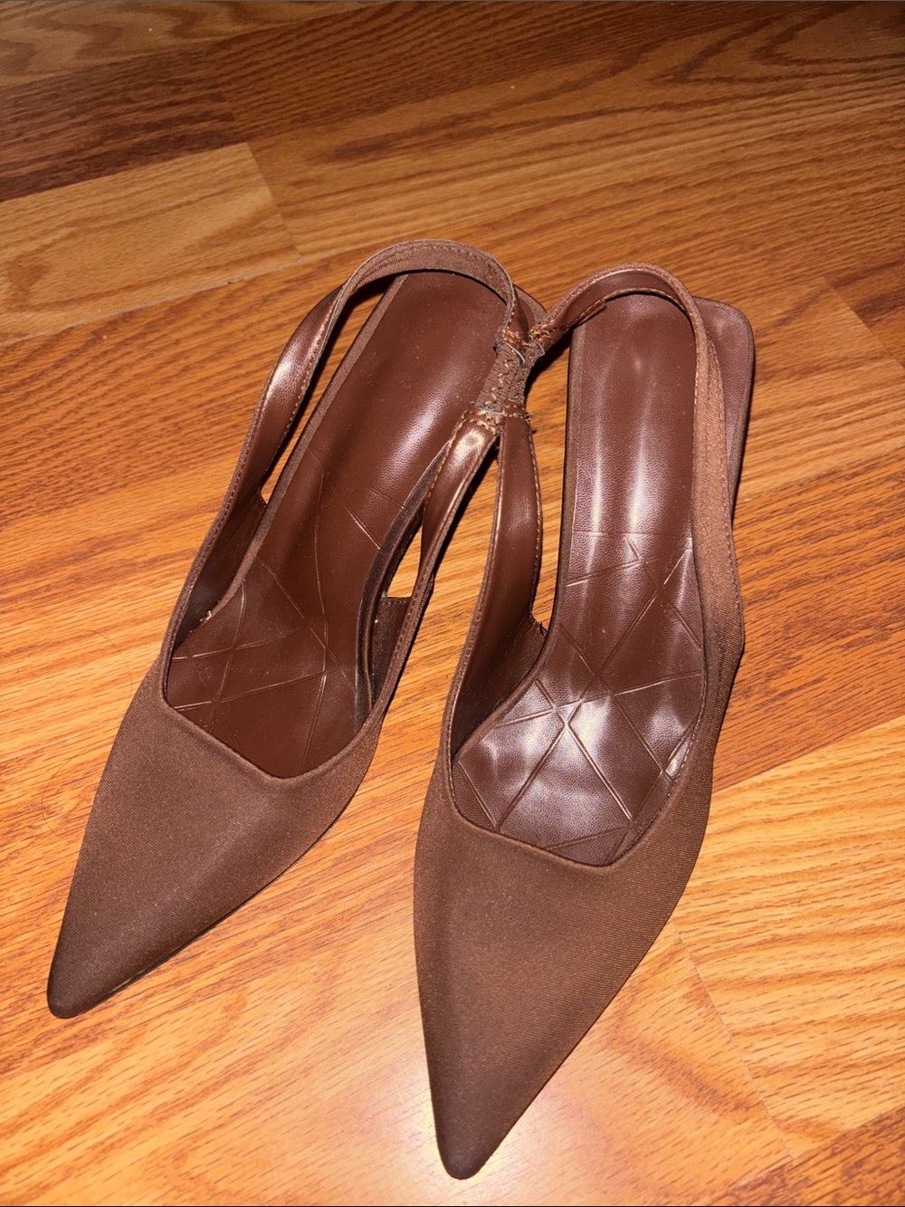 Classic Brown Pointed Toe Slingback Pumps - Women's